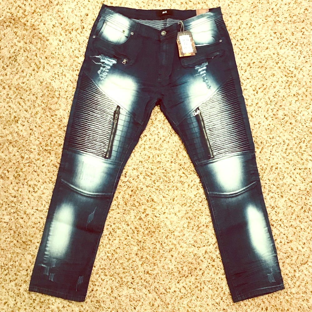 Men’s Indigo and White Wash Slim Fit Jeans